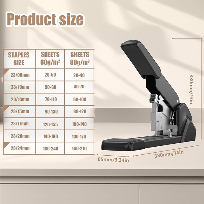 New extra large ergonomic labor-saving stapler, 240 pages large capacity,heavy-duty industrial grade, office-grade business stapler, metal material,anti-jam,contains 3000 staples, easy binding