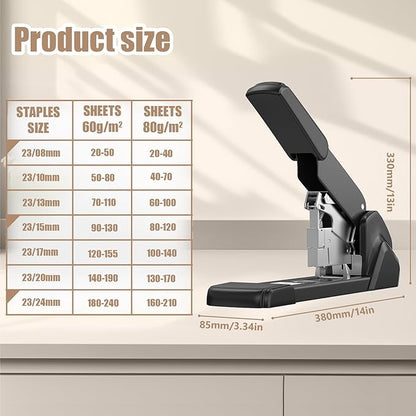 New extra large ergonomic labor-saving stapler, 240 pages large capacity,heavy-duty industrial grade, office-grade business stapler, metal material,anti-jam,contains 3000 staples, easy binding