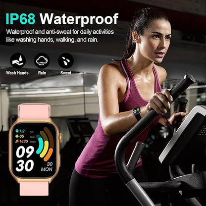 Digital Watch with 2" HD Color Screen, 45 Days Long Battery, IP68 Waterproof, Answer/Make Call/Quick Reply/AI Voice Assistant, 100+ Sport Modes, Health Fitness Tracker for Android and iOS (Pink)