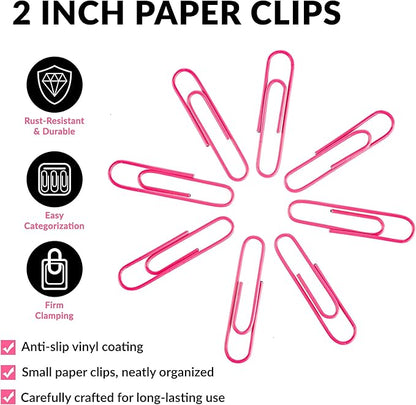 Jumbo Paper Clips, 2 Inch Large Paper Clip, 100 pcs Paperclips (Jumbo, Pink)