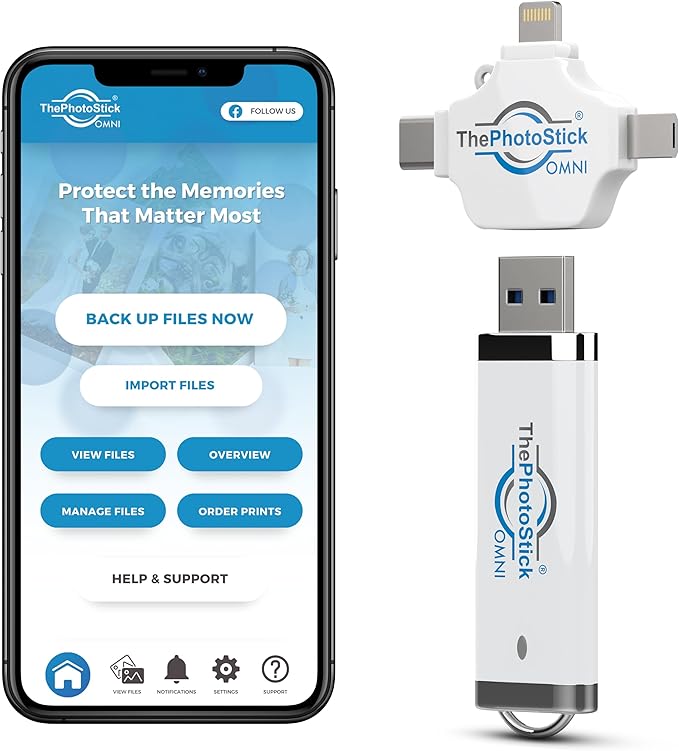 ThePhotoStick® Omni 32GB + Protective Case | Secure Photo & Video Backup and Transfer | Digital File Organization | USB & Multiport Connection for Phones, Tablets and Computers | Water Resistant Case