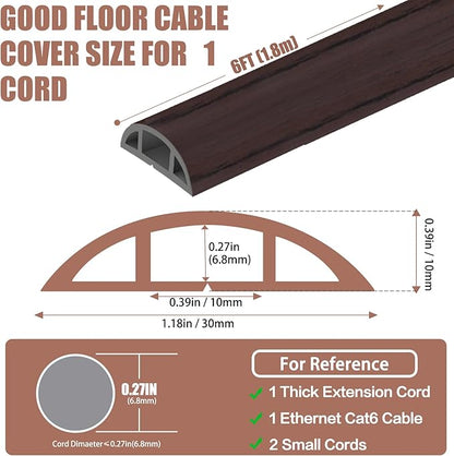 Floor Cord Covers for Wires 6FT Cable Hider Wire Cover Self Adhesive Cord Hider Floor for Offices, Homes, Workshops, Warehouses Cable Cavity 0.39" W x 0.27" H