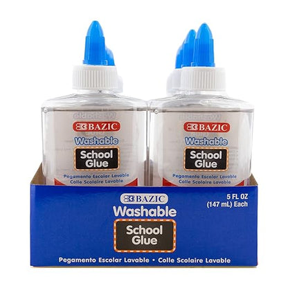 BAZIC Products Washable Clear School Glue 5 Oz. (147 mL), Liquid Clear Glues Adhesive, for Making Slime Art Crafts at School Home Office, 48-Pack