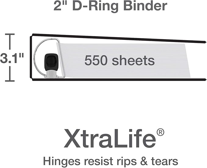 Oxford 3 Ring Binders, 2 Inch ONE-Touch Easy Open D Rings, 3-Sided View Binder Covers, Xtralife Hinge, Non-Stick, PVC-Free, Assorted Colors, 530-Sheet Capacity, 4 Pack (79912)