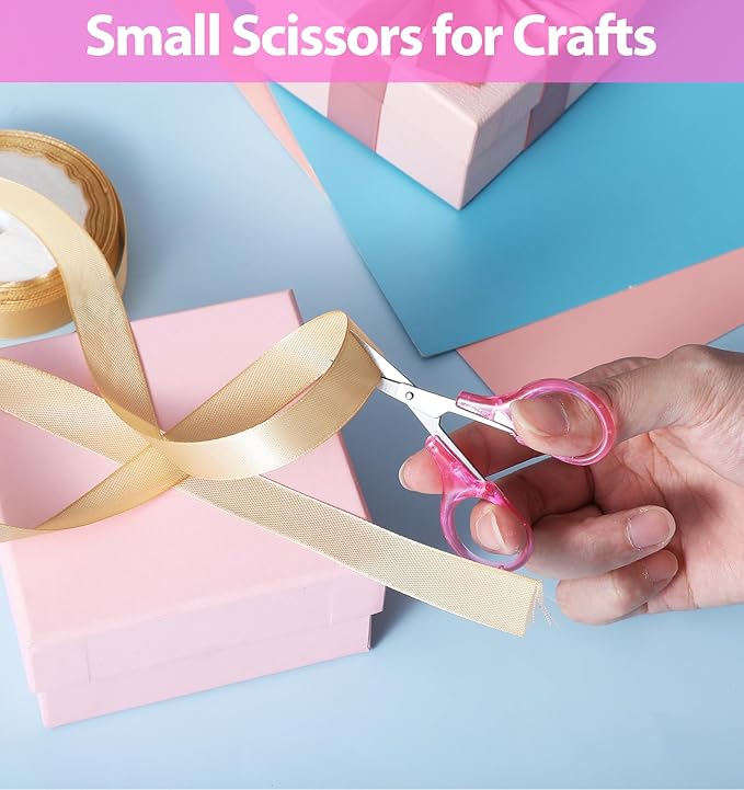Mini Scissor, Small Scissors for Travel with Cover 3.5" Stainless Steel for Carry-on, Safe & Compact for Knitting, Crafting (Purple, Pink)