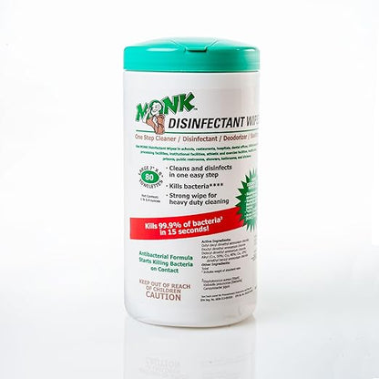 Monk Disinfectant Wipes, Large Lemon Breeze Fresh Scented Disinfectant Wipes, Value Pack Contains 12 Canisters of 80 Count, Perfect for Offices, Schools, Cycling, Kitchen, Yoga Mats and Other Surface
