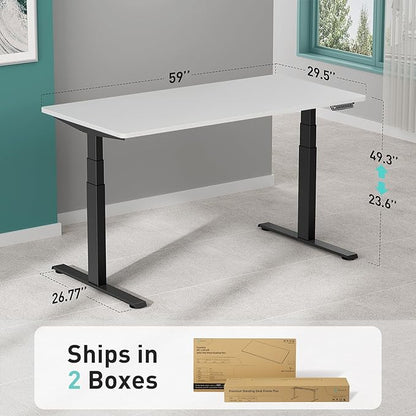 Pro 3 Stages Dual Motor 59 x 30 in Electric Standing Desk with One Piece Desktop, Adjustable Height, Sit to Stand Up Desk for Home Office, Work Study, Black Frame & White Desktop (2 Packages)