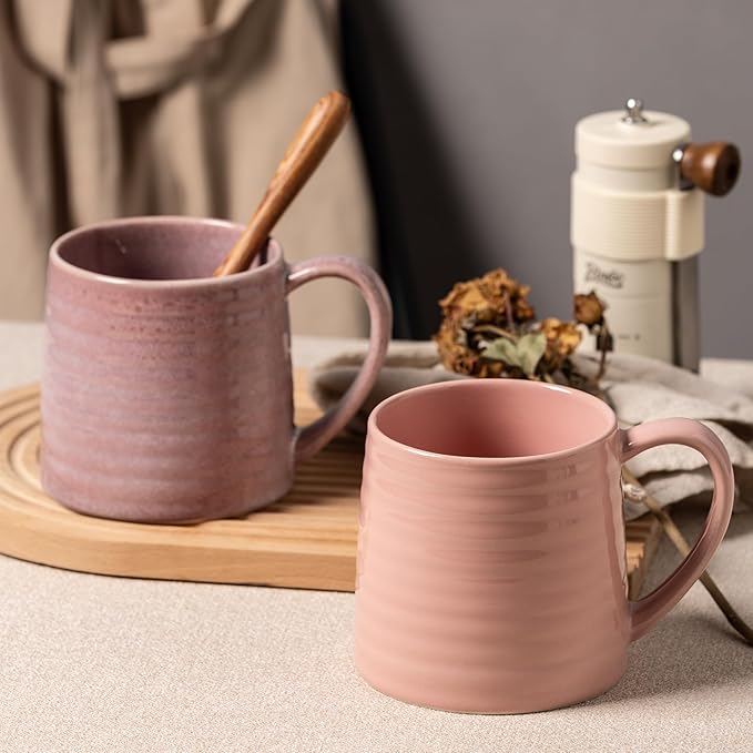 Ceramic Coffee mugs, 21 oz, Extra Large Mugs, Big Tea Cups, Large Handle, Pottery Mugs, Big Belly, Transmutation Glaze，Wide Bottom, stripe pattern, Microwave and Dishwasher Safe. (Purple