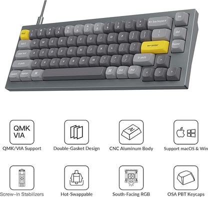 Keychron Q2 Wired Custom Mechanical Keyboard, QMK/VIA Programmable Macro, Full Aluminum, Hot-Swappable Gateron G Pro Blue Switch, 65% Layout Double Gasket Compatible with Mac and Windows - Grey