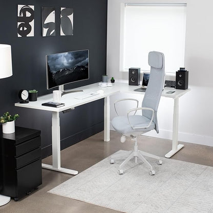 VIVO Electric 78 x 55 inch Square Corner Memory L Shaped Stand Up Desk, White Table Top, White Frame, Corner Height Adjustable Workstation, 3E-S Series, DESK-KIT-3E5SW