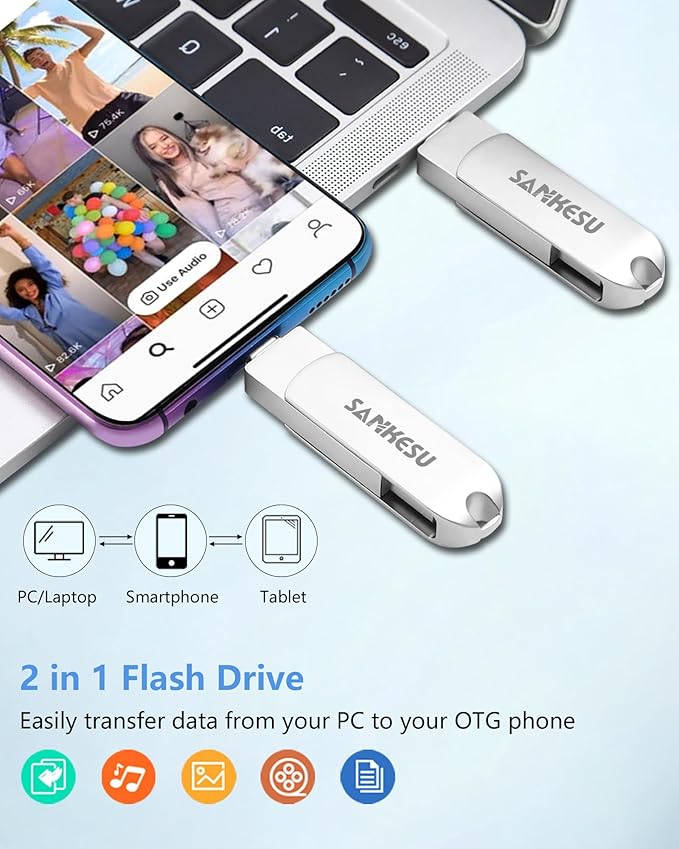 1TB USB C Flash Drive 3.1,Up to 500MB/s Read Speed, USB A and Type C OTG Thumb Drive, Dual Memory Sticks Compatible with Android Phones/PC/Laptop/Macs(Silver)