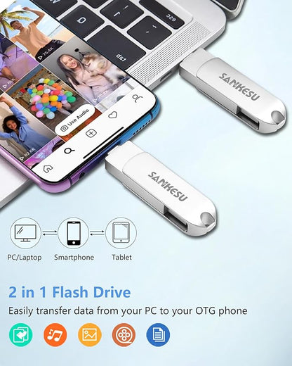 1TB USB C Flash Drive 3.1,Up to 500MB/s Read Speed, USB A and Type C OTG Thumb Drive, Dual Memory Sticks Compatible with Android Phones/PC/Laptop/Macs(Silver)