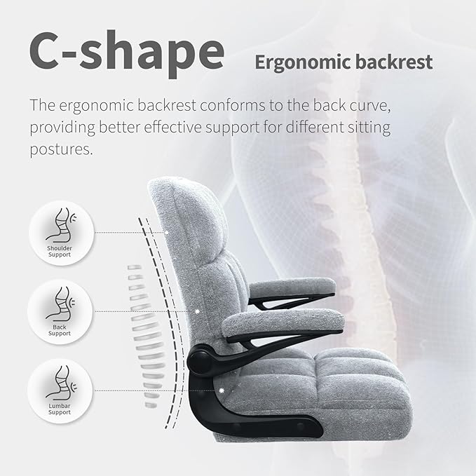 Office Chair with Wheels, Ergonomic Rolling Desk Chair with Flip-up Armrest, Adjustable Home Office Computer Chair Teddy Fleece – Light Gray