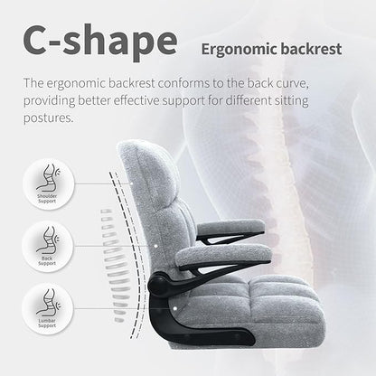 Office Chair with Wheels, Ergonomic Rolling Desk Chair with Flip-up Armrest, Adjustable Home Office Computer Chair Teddy Fleece – Light Gray