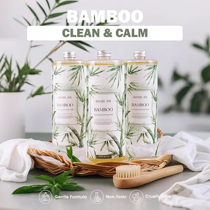 ROMIIE ZOI Foaming Hand Soap Refill Gift Set – 3 Pack (1000ML Each) with Dispenser – Bamboo Scent – Gentle & Moisturizing Plant-Based Formula – Bulk Refill Bottles for Bathroom & Kitchen Use