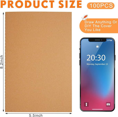 Mimorou 100 Pcs Kraft Notebook Journals 5.5 Inch x 8.3 Inch A5 Softcover Notebooks Bulk for Writing Sketch Office Notepad with 60 Pages 30 Sheets (Multicolor,Lined)(Brown,Unlined)