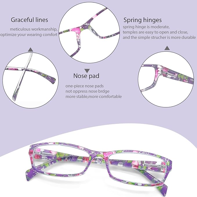Henotin 6-Pack Reading Glasses Blue Light Blocking Anti Eyestrain Computer Reading Glasses for Women and Men Readers (Mix Color-B, 2.50, Diopters)
