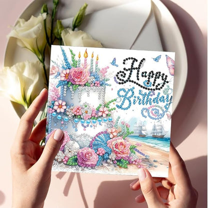 6PCS Diamond Art Painting Greeting Cards,Happy Birthday Cards with Envelopes,DIY Card Making Kits Thank You Card Arts Crafts for Birthday