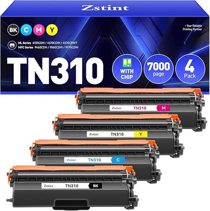 TN310 Toner Cartridge Set 4-Pack Black Cyan Yellow Magent Replacement for Brothe TN-310 Compatible with Brothe HL-4150CDN MFC-9970CDW HL-4570CDW 4570CDWT 9460CDN 9560CDW Laser All-in-One Printer Ink