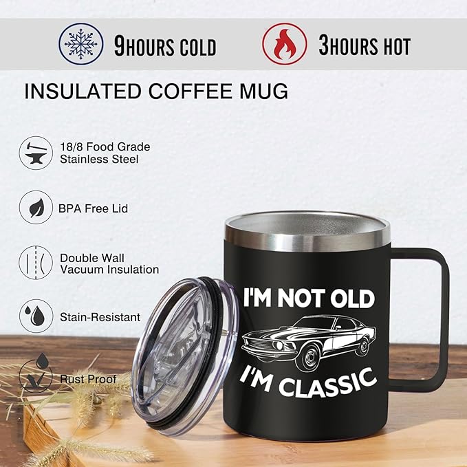Birthday Gifts for Men - I'm Not Old I'm Classic Coffee Mug - Christmas Birthday Gifts for Men, Dad, Grandpa, Him, Husband (14oz, Black)