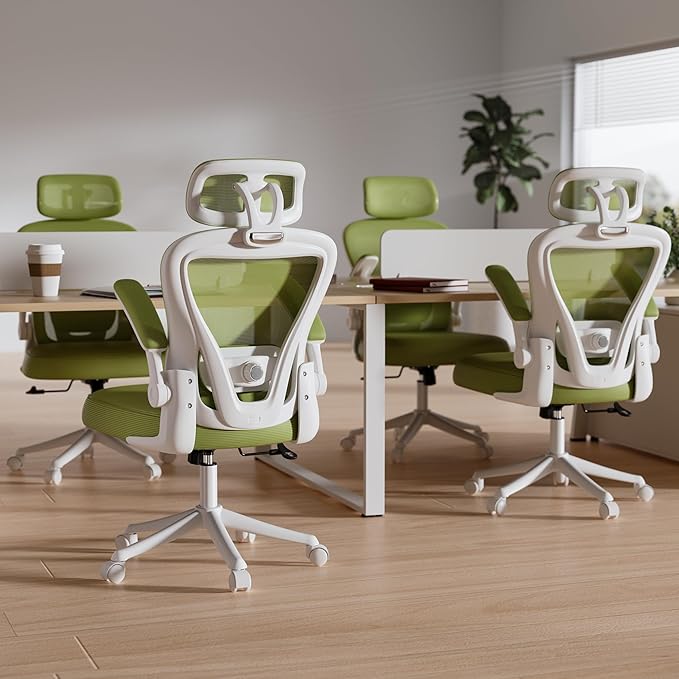 Computer Desk Chair, Ergonomic Office Chair M903 with Wheels, High Back Mesh Office Chair with Adjustable Lumbar Support, Headrest, Flip-Up Armrests, Green