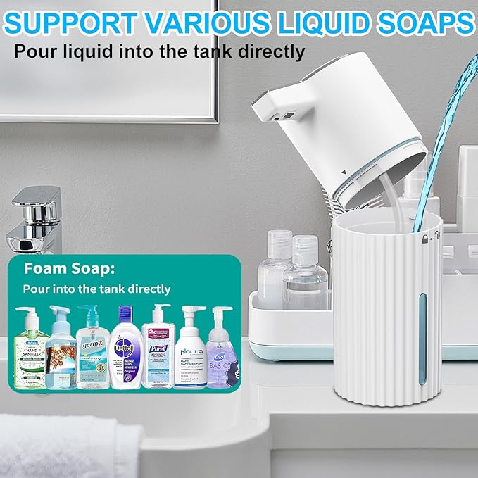 HOMELYLIFE Automatic Luquid Soap Dispenser, 13.53oz/400ml Touchless Soap Dispenser with 4 Adjustable Levels, 1800mAh USB Rechargeable Smart Hand Free Dispenser for Bathroom, Kitchen, Office, Home