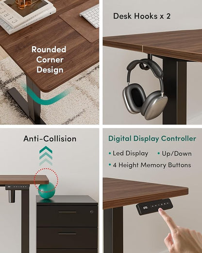 FEZIBO Standing Desk, 55×28 Inches Electric Height Adjustable, Sit Stand Up, Computer Office Desk with Splice Board, Black Frame/Black Walnut TOP