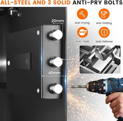 5.2 Cuft Large Fireproof Safe for Home Use, Digital Safe Box with Programmable Keypad, Spare Keys and Alarm System, Anti-Theft Security Safes for Home and Office