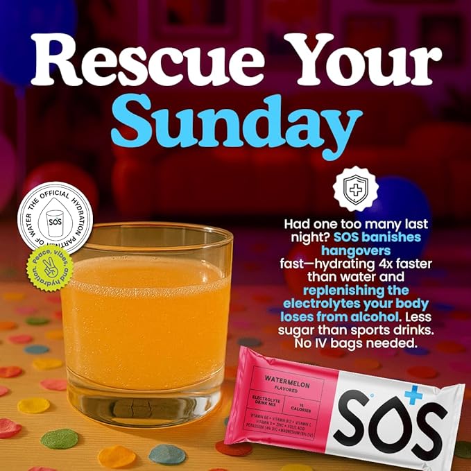 SOS Hydration Electrolyte Packets | 20 Servings | Essential Vitamins | Low Sugar | Keto-Friendly Hydration Powder | Variety