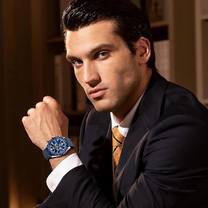 BY BENYAR Watch for Men Analog Quartz Chronograph Waterproof Luminous Designer Mens Wrist Watches Business Work Sport Casual Dress Watch with Silicone Strap Elegant Gifts for Men