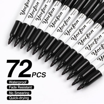 Permanent Markers, 72 Count Black Permanent Markers Set, Fine Tip, Waterproof Markers, Works On Plastic, Wood, Stone And Metal For Doodling, Marking