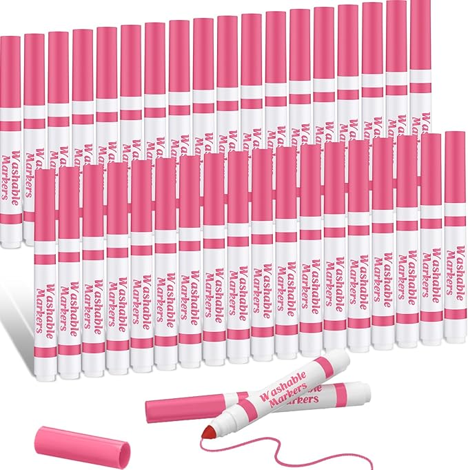 Janlaugh 36 Pcs Pink Washable Markers Bulk Coloring Broad Line Markers for Kids Pink Conical Tip drawing pen for School Supplies, travel Art baby shower gender reveal party Supplies, Ages 6+