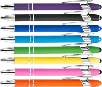 PASISIBICK 8 Pieces Ballpoint Pens with Stylus tip, 2-in-1 Stylus Retractable Ballpoint Pen, Metal Stylus Pen for Touch Screens, 1.0 mm Black Ink