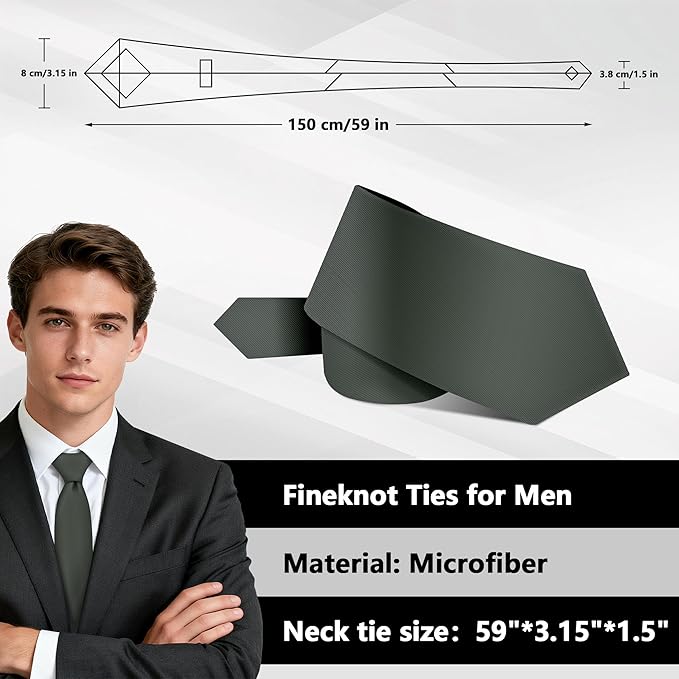 Fineknot Black Ties for Men, Formal Neckties for Men, Solid Color Mens Ties for Business, Wedding, Party, Mens Neck Tie