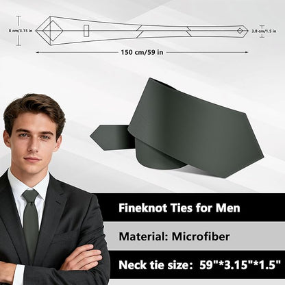 Fineknot Black Ties for Men, Formal Neckties for Men, Solid Color Mens Ties for Business, Wedding, Party, Mens Neck Tie