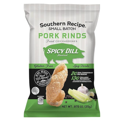 Pork Rinds Variety Pack | Hot Honey, Sweet BBQ, Spicy Dill, Salt & Pepper | 4 Flavors | Southern Recipe Small Batch Chicharrones | Keto Friendly & Low Carb | Snack Bag (20 Count)