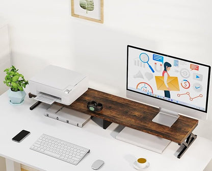 Dual Monitor Stand Riser, Large Wood Monitor Riser for 2 Monitors, Monitor Lift with Storage for Desk, Sturdy Wood&Steel Multi Screen Stand, Desktop Organizer Monitor Stand for Computer