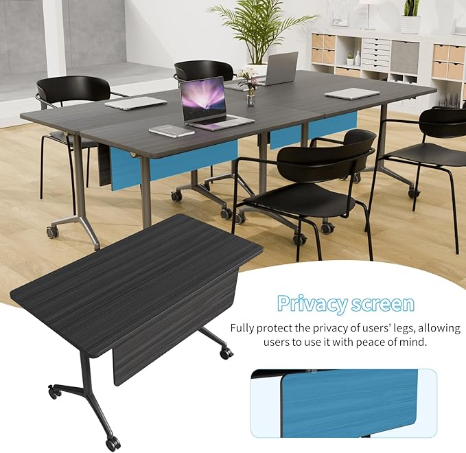 Conference Table, Folding Conference Room Tables on Wheels, Modern Meeting Seminar Table Computer Desk, Boardroom Desk for Office Meeting Conference Room,White (4, 1915D, 47.2)