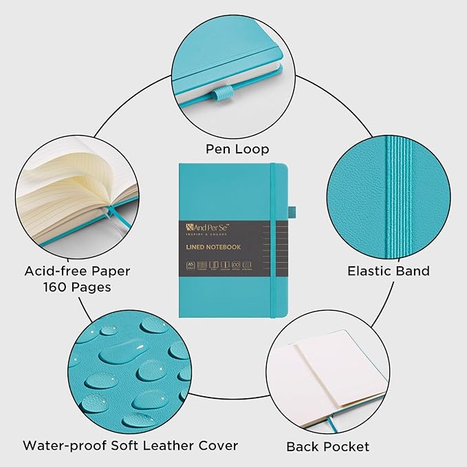 &And Per Se Lined Journal Notebook, 160 Pages, A5 5.7 x 8 inches College Ruled Thick Paper Notebook Journals (1 Pack, Cerulean Blue)