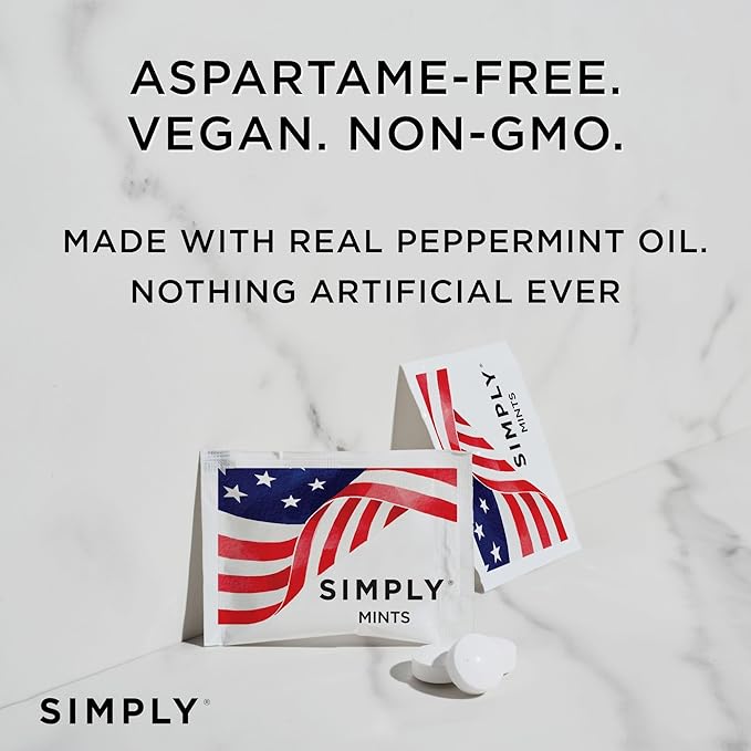 SIMPLY Peppermint US FLAG Individually Wrapped Breath Mints in Bulk, 50 Packets (2 per Packet), | Perfect for Office, School, Travel, Party Favors, Restaurants & Hospitality, Fourth of July