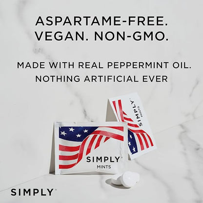 SIMPLY Peppermint US FLAG Individually Wrapped Breath Mints in Bulk, 50 Packets (2 per Packet), | Perfect for Office, School, Travel, Party Favors, Restaurants & Hospitality, Fourth of July