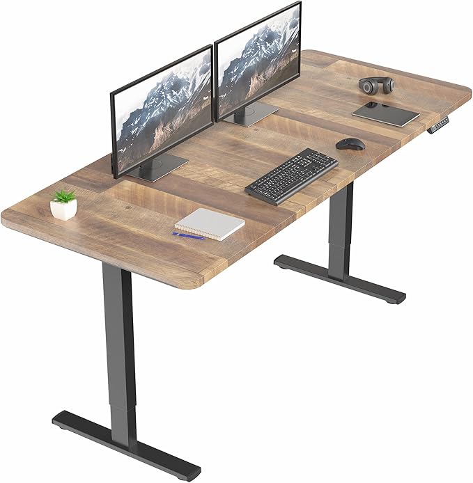VIVO Electric 71 x 30 in Standing Desk, Memory Height Adjustment, 1B Series, Reclaimed Wood Top Black Frame, DESK-KIT-1B7P