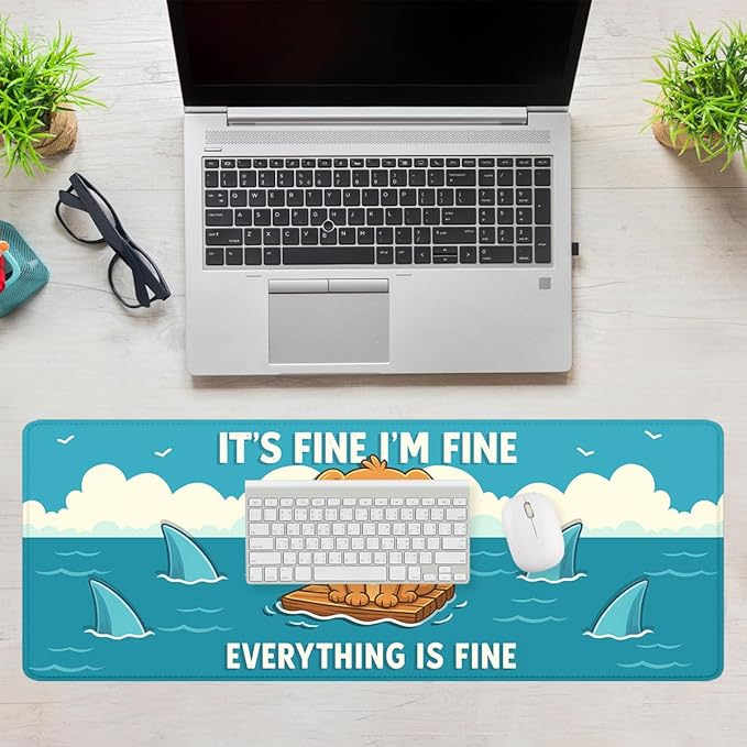 Funny Dog Gaming Mouse Pad Cartoon Everything Fine Reject Anxiety XL Mouse Pad Large Mousepad Extended Laptop Keyboard Mat Gaming Desk Pad Mouse Mat 31.5"x11.8"