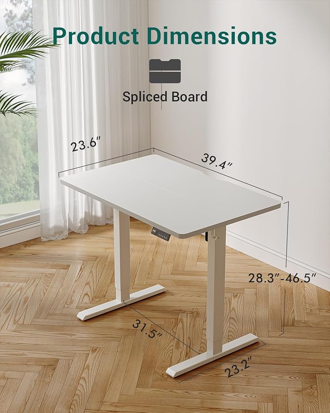 FEZIBO Electric Standing Desk Adjustable Height, 40 x 24 Inch Sit and Stand Desk, Home Office Desk, Ergonomic Workstation Computer Desk, White