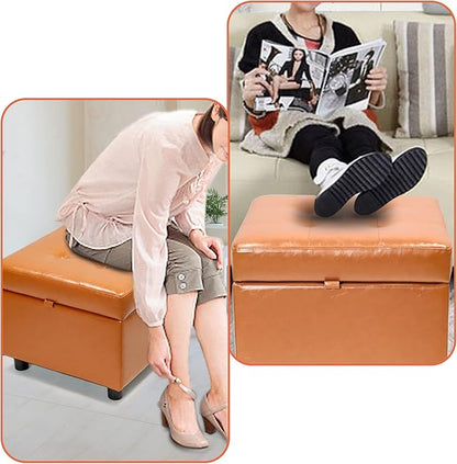 H&B Luxuries Tufted Leather Square Flip Top Storage Ottoman Cube Foot Rest