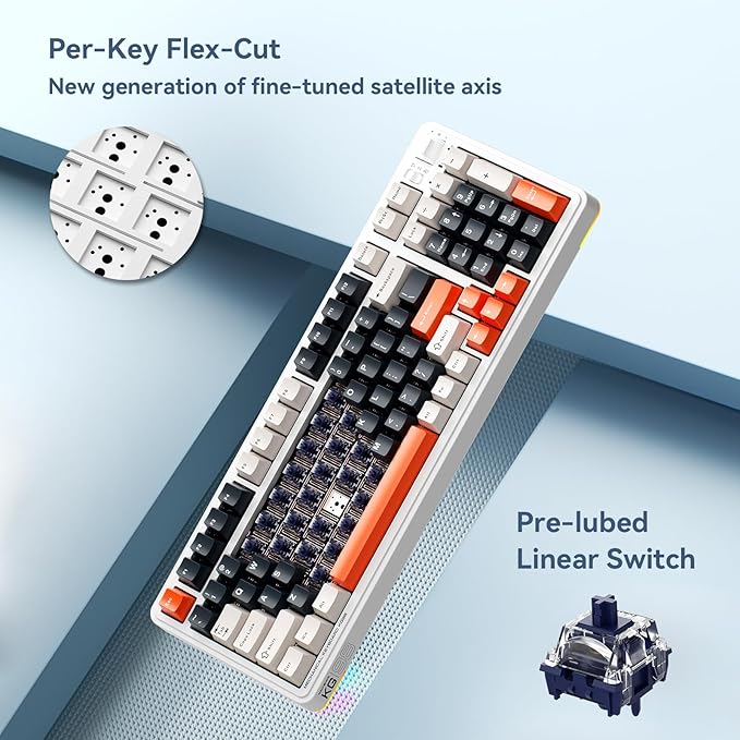 Machenike KG98 Mechanical Keyboard,Hot Swappable Custom Gaming Keyboard,Pre-lubed Linear Switches,RGB Sidelit,Tri-Mode 98 Keys Compact Layout for Gaming/Typing/Win/Mac/PC