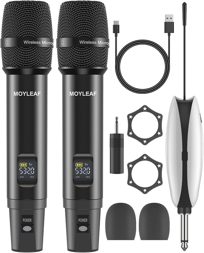 Wireless Microphone, UHF Metal Rechargeable Wireless Microphone, Rechargeable Receiver, 1/4 "Output with 1/8" Output, Suitable for Karaoke Singing, Speeches, Churches,Meetings, Weddings, 240 Ft.