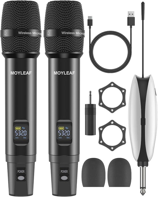 Wireless Microphone, UHF Metal Rechargeable Wireless Microphone, Rechargeable Receiver, 1/4 "Output with 1/8" Output, Suitable for Karaoke Singing, Speeches, Churches,Meetings, Weddings, 240 Ft.