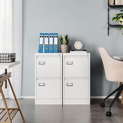 MIIIKO White 2 Drawer File Cabinet, Vertical Filing Cabinet with Lock, Home Office Storage Cabinet for Letter Legal A4 File Size