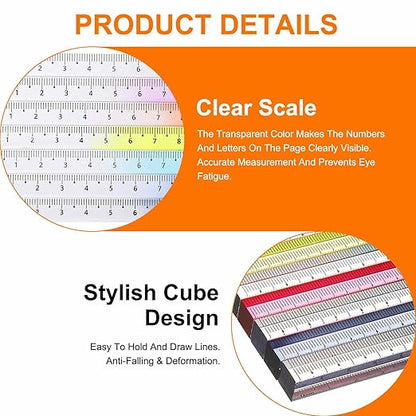 HARFINGTON Acrylic Clear Straight Rulers 20cm Metric Transparent Gradient Three-Dimensional Plastic Ruler Square Cube Measuring Tool for Classroom Office, Blue-Pink